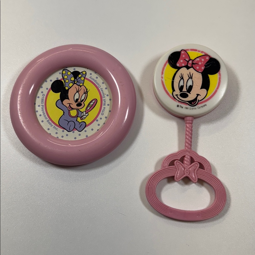 Vintage Disney Baby Minnie Mouse 1993 Hand Rattle and Mirror rattle